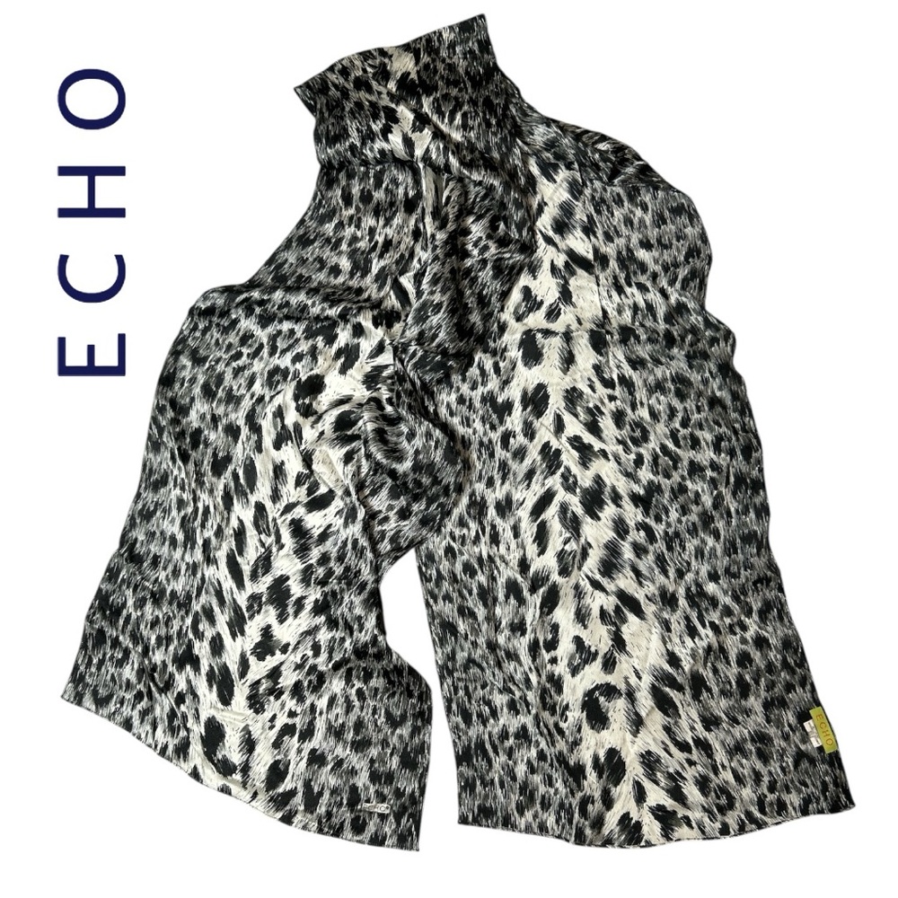 Echo VINTAGE 100 Silk Black and Gray Animal Print Scarf‎
